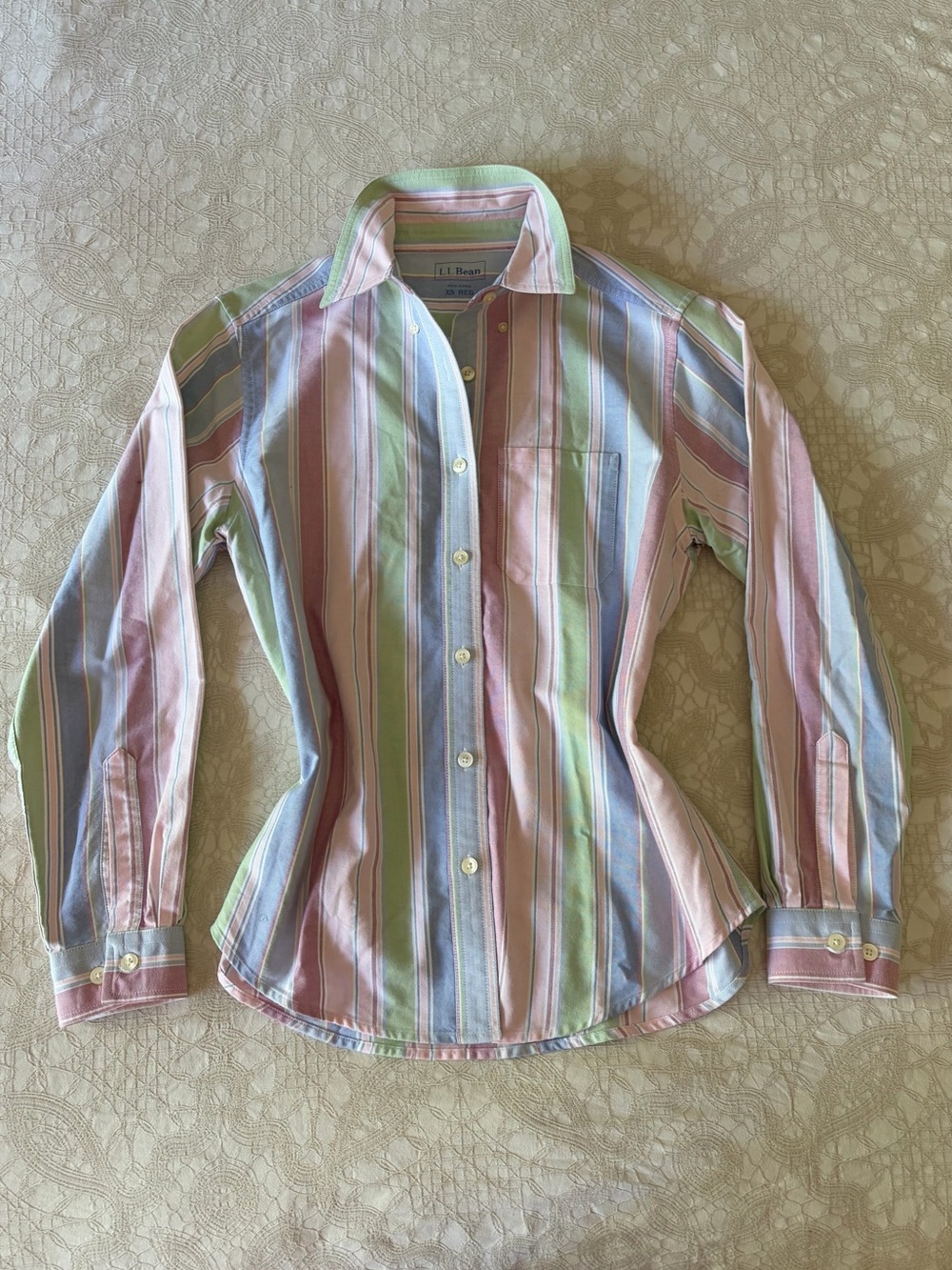 Vintage L.L. Bean Pastel Striped Cotton Oxford Button Down Shirt - XS